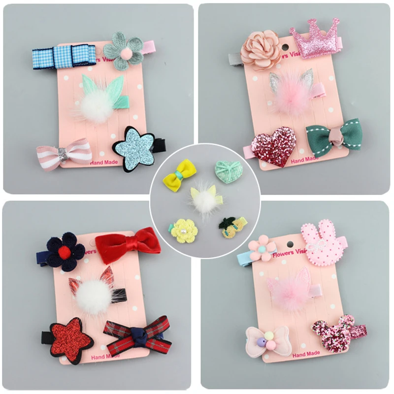 

5 pieces/bag Children's hair accessories girls' headwear set girl's cloth hairpin baby cute hairpin all-inclusive cloth safety