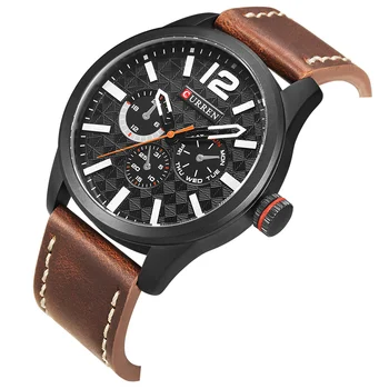 

CURREN Black Quartz Men Quartz Sport Wrist Watch Military Unique Lattice Design Brown Leather Waterproof Male Clock Montre Homme