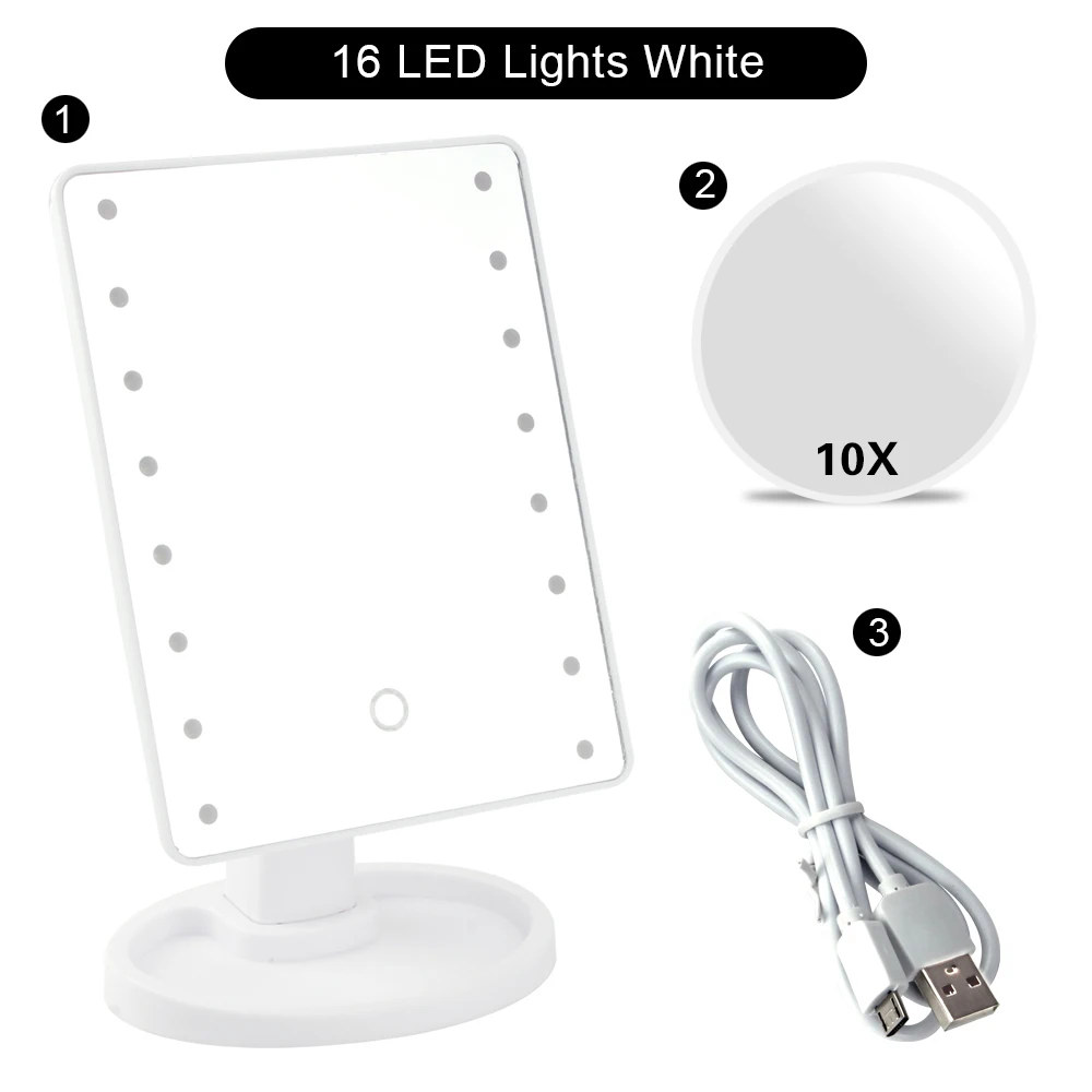 16/22 светодиодный светильник с сенсорным экраном зеркало для макияжа 1X 10X увеличительное стекло Гибкий Настольный яркий регулируемый USB или аккумулятор - Цвет: WH 16 Lights Set A