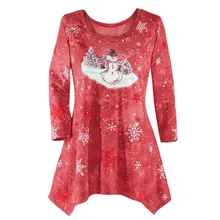 Женская футболка Харадзюку, женская зимняя Праздничная Рождественская рубашка с водопадом и асимметричным подолом, повседневный Топ, рубашка с длинными рукавами для женщин#30