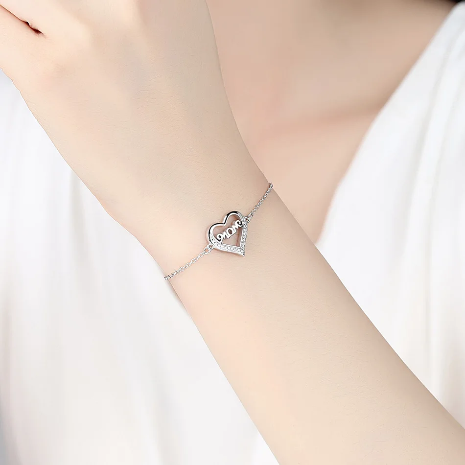 ELESHE Cubic Zirconia Mom Heart Bracelets & Bangles 925 Sterling Silver Fashion Jewelry Adjustable Hand Chain Gift For Women