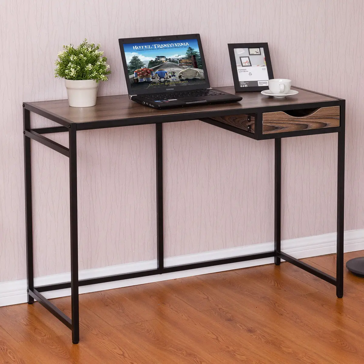 Giantex Computer Desk PC Laptop Table Modern Wood Top Metal Frame Writing Study Workstation Home Office Furniture HW56036