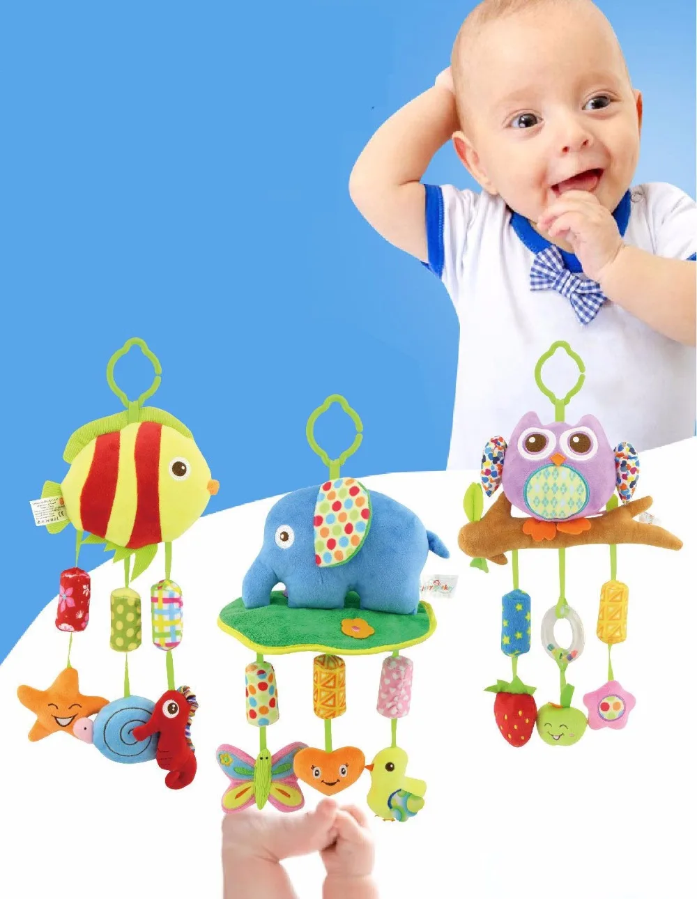 Happy Monkey Wind Chime возьмите с собой животных стилей детские кроватки коляска Мягкая Кровать Висячие колокольчики погремушки игрушки для детей подарок