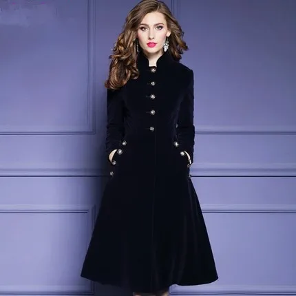 KMETRAM, модный весенний длинный Тренч, женское осеннее пальто в готическом стиле с темно-синим стоячим воротником, элегантное женское пальто, винтажное Женское пальто, HH684