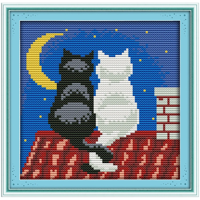 The Black and the White Cats Counted Cross Stitch 11CT 14CT Cross