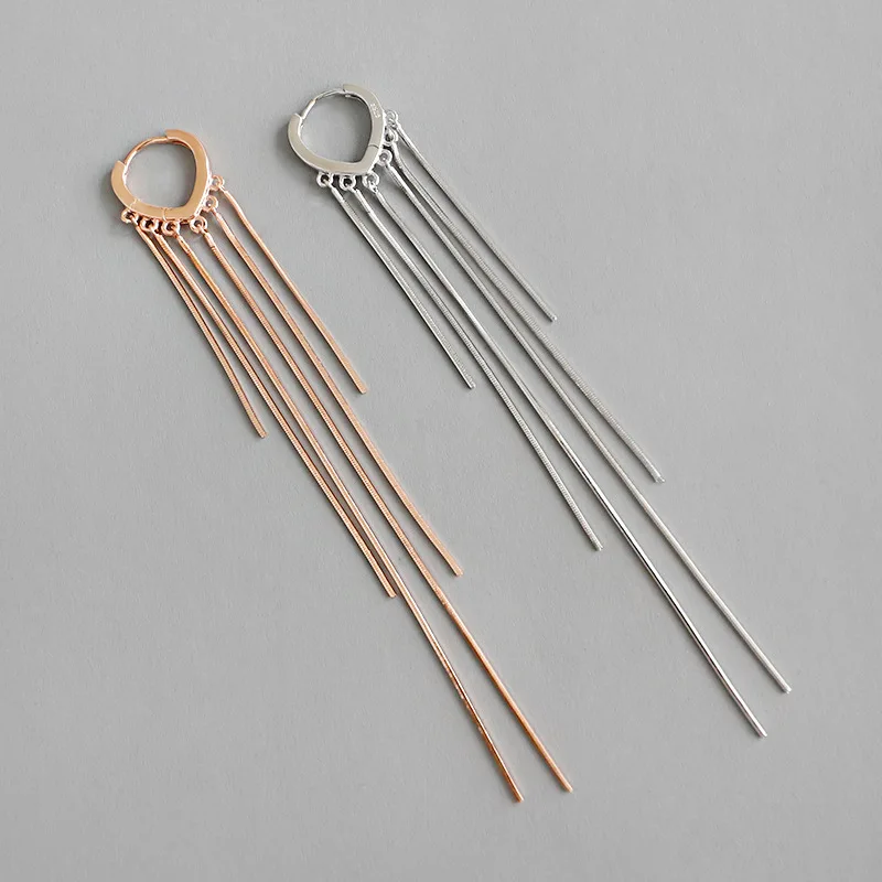 

Bohi 100% real. Authentic 925 Sterling silver Snakebone chain with Love Heart Tassel Long Earrings Fine jEWELRY TLE638