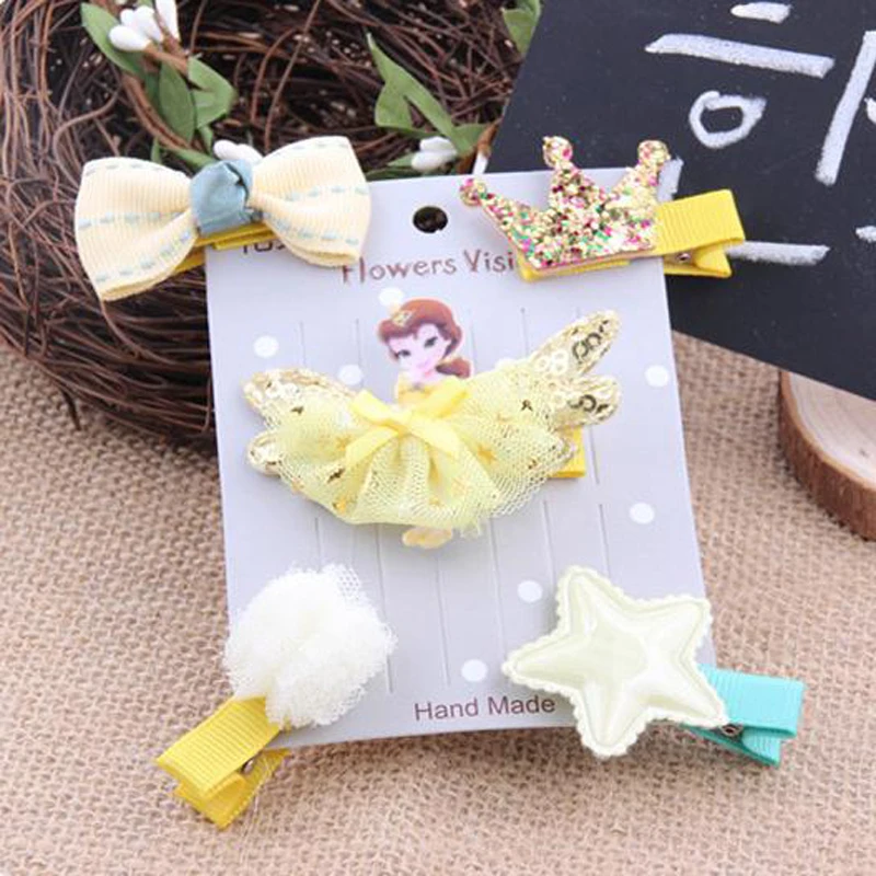LOEEL 5Pcs/Lot New Children Headwear Set Cartoon Frozen Princess Barrette Cotton Crown Flower Bowknot Hairpin Girls Headdress LOEEL 5Pcs/Lot New Children Headwear Set Cartoon Frozen Princess Barrette Cotton Crown Flower Bowknot Hairpin Girls Headdress