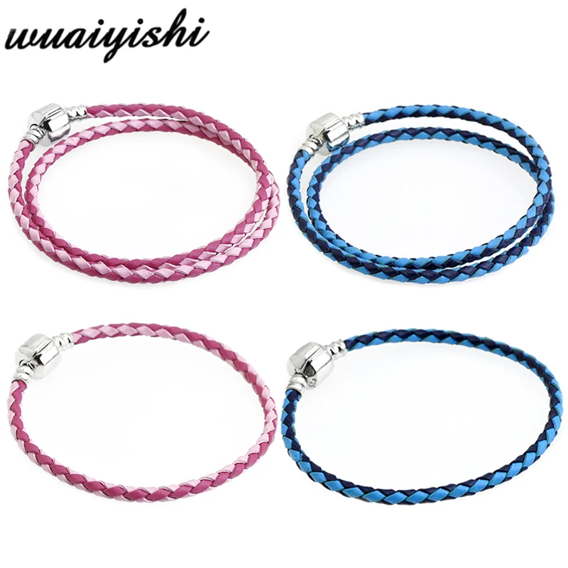 

Multicolo Double Braided Chain & Link Bracelets Compatible DIY beads Fit pan Bracelet Leather charm bracelets for women