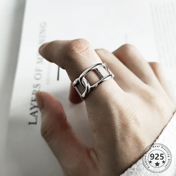 

LouLeur 925 Sterling Silver Wide Chain Rings Silver Vintage Simple Adjustable Open Ring for Women Fashion New Silver 925 Jewelry