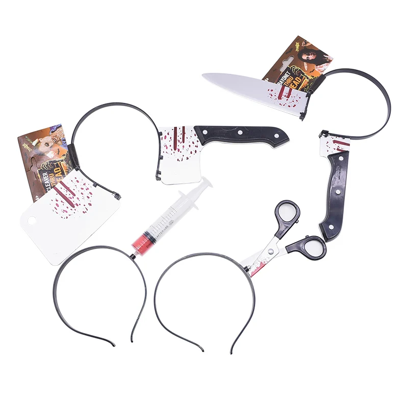 

1Pcs Halloween Scary Props Hairband Knife AX Hatchet Syringe Headband Photo Props Adult Cosplay Supplies Halloween Party Decor