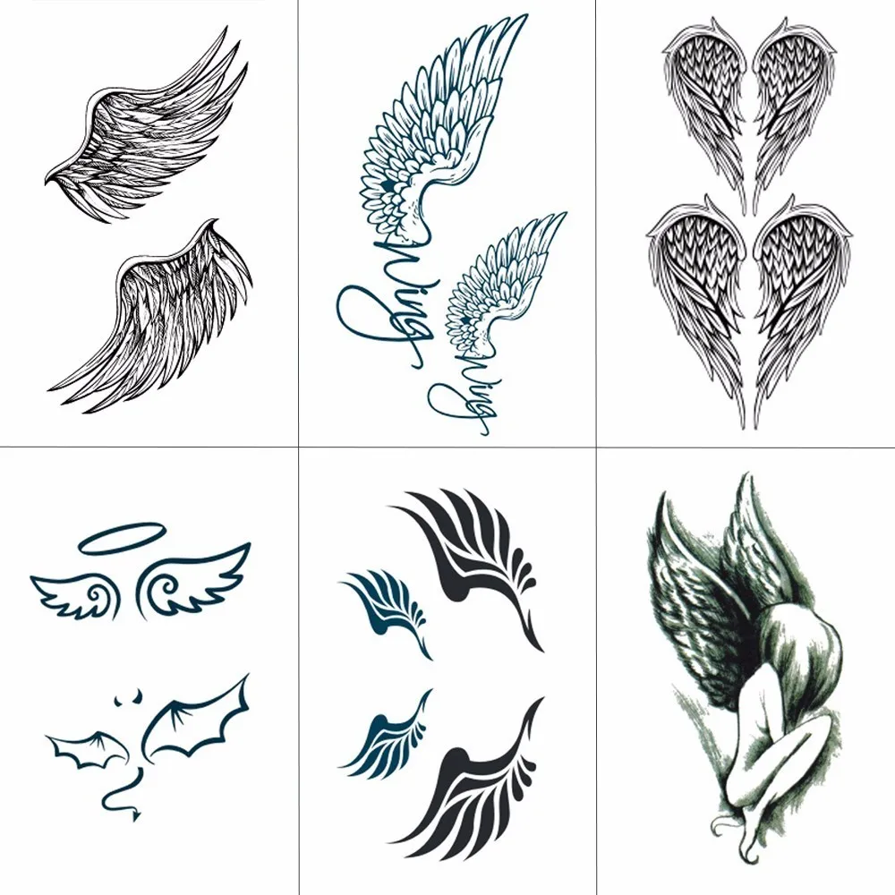 HXMAN الجناح الوشم المؤقت للماء المرأة الأزياء وهمية وشم على شكل رسوم للجسم ملصق فتاة الاطفال اليد الوشم ورقة 10.5X6 cm B-031