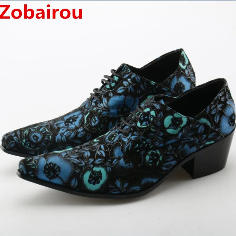 Zobairou mocassin homme элегантная Цветочная вышивка мужская обувь из натуральной кожи формальная обувь синие лоферы с шипами Роскошные броги