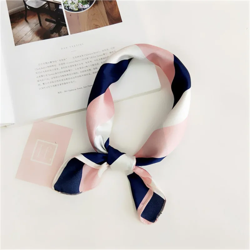 

Square Scarf Hair Tie Band For Business Party Women Elegant Small Vintage Skinny Retro Head Neck Silk Satin Scarf for ladies