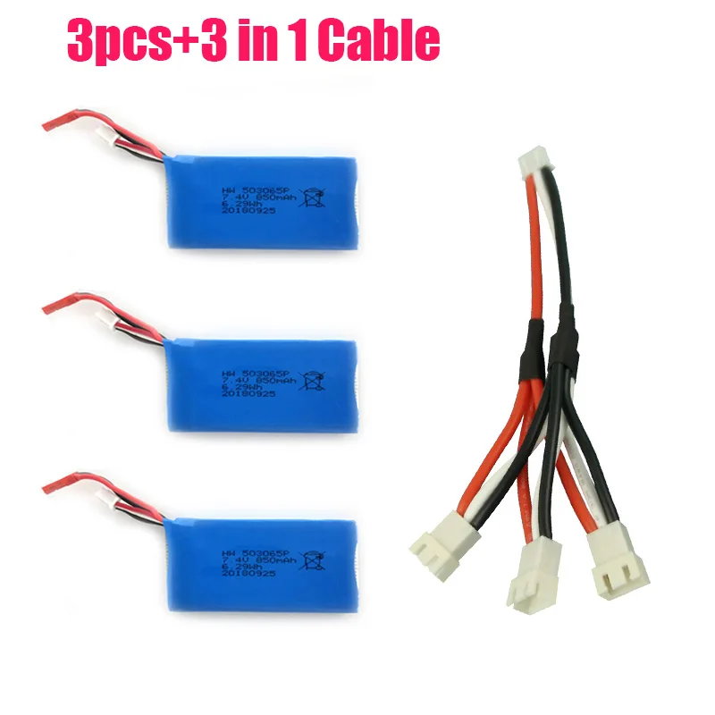 7,4 V 850mAh Lipo аккумулятор для JJRC H68G A20G gps RC Квадрокоптер аксессуары Дрон запасные части 3 в 1 USB кабель зарядного устройства - Цвет: 3 pcs charger