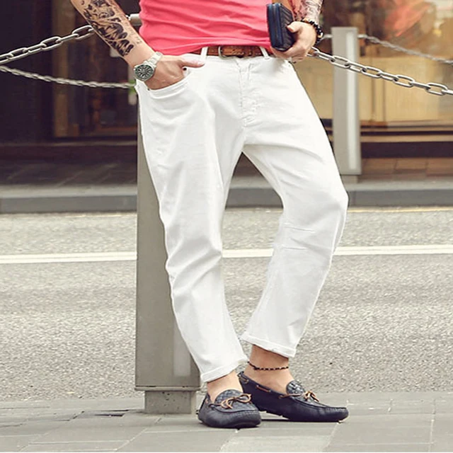 Buy 2017 Men new slim 3D cut off gear pants jeans men