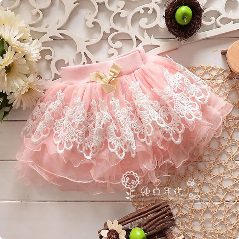 

2018 Hot Summer Sweet Baby Girls tutu lace skirts bowknot tulle skirts Toddler kids 1-5T Princess cake skirts For Girls clothes