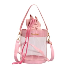 Women's Bag Transparent Jelly Package Cylinder Crossbody Bags For Women Fashion Drawstring Bucket Pouch Beach Handbags transparent bucket bag and pouch bag