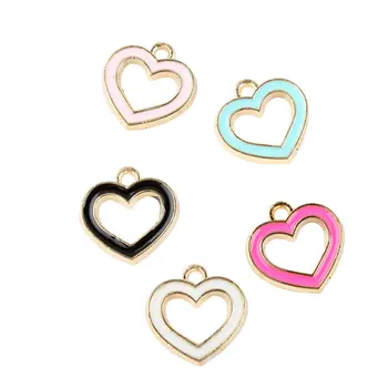 

Free Shipping Mini Order 20PCS/Lot Assorted Color Hallow Out Love Heart Enamel Charm Pendants Gold Tone Oil Drop Bracelet Charm