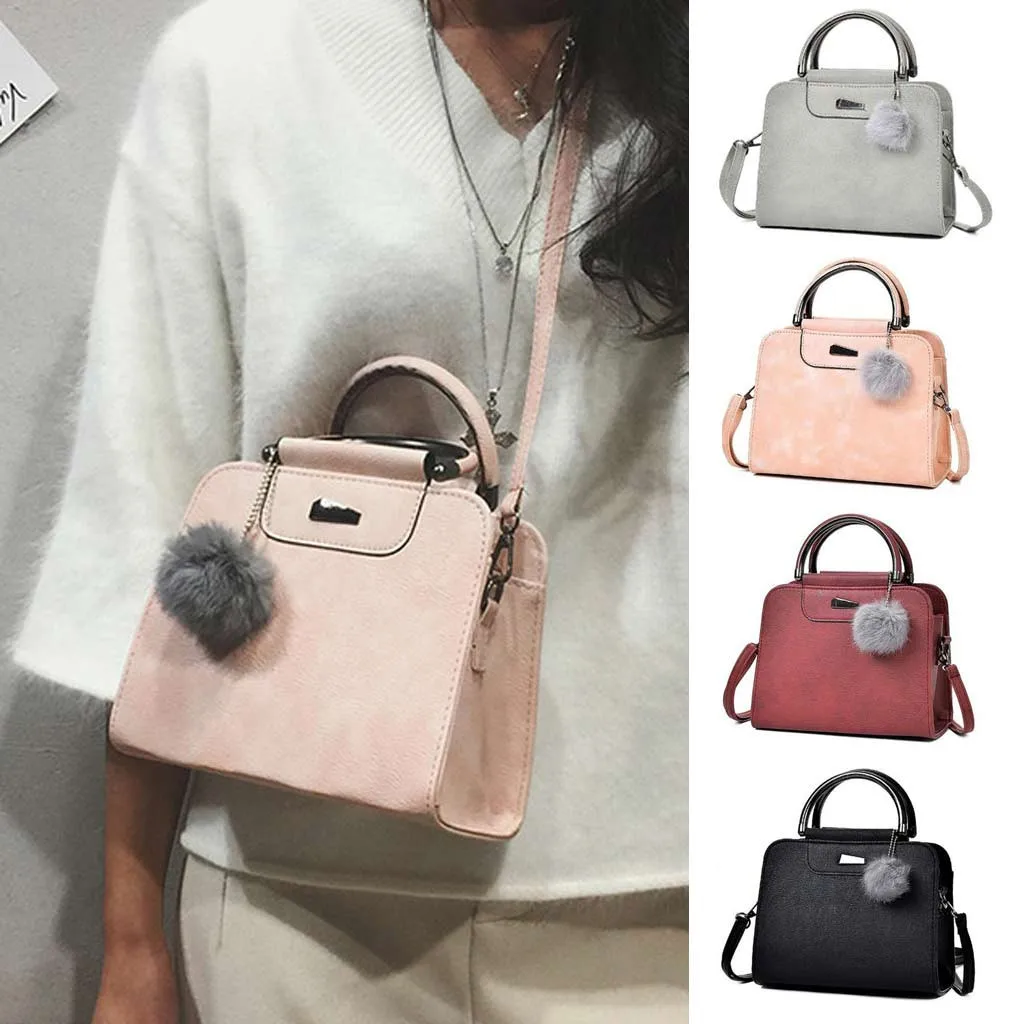 

Ladybabag Crossbody Bags For Women Leather Fashion Solid Hair Ball Simple Design Messenger Bag Bolso Mujer Clutch Female