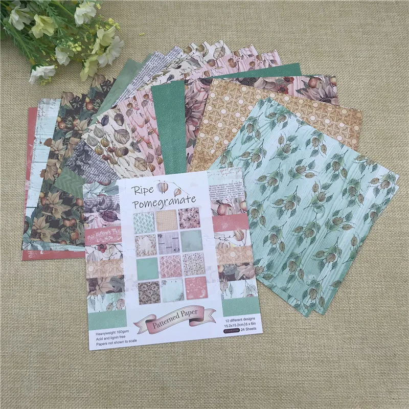 

24 sheet 6"X6"Ripe pomegranate the flower patterned paper Scrapbooking paper pack handmade craft paper craft Background pad