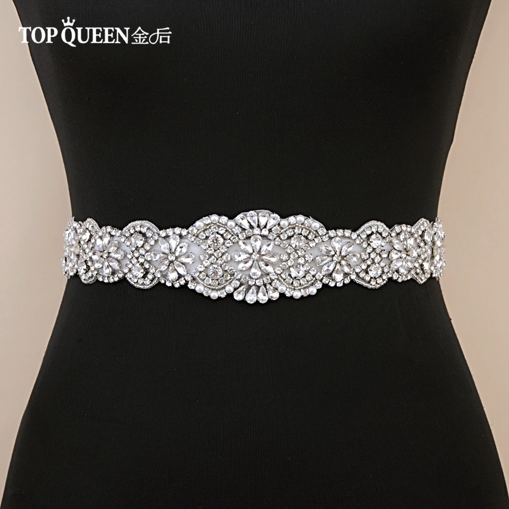 TOPQUEEN S161B Wedding Sash Beaded Rhinestone Belts Sashes Wedding