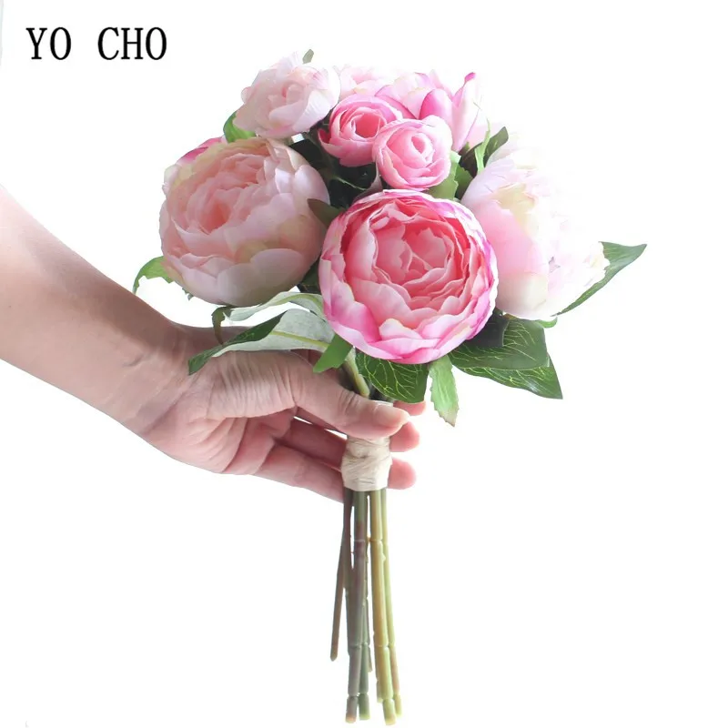 YO CHO Свадебный букет шелковые розы пионы искусственный цветок розовый белый букет подружки невесты для свадьбы аксессуары