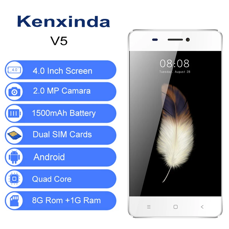 Original Kenxinda V5 Ultra Slim Android7.0 Mobile Cell Phone 4.0 Inch 1G RAM 8GROM Quad Core Dual SIM Cards Smartphones+Earphone Original Kenxinda V5 Ultra Slim Android7.0 Mobile Cell Phone 4.0 Inch 1G RAM 8GROM Quad Core Dual SIM Cards Smartphones+Earphone