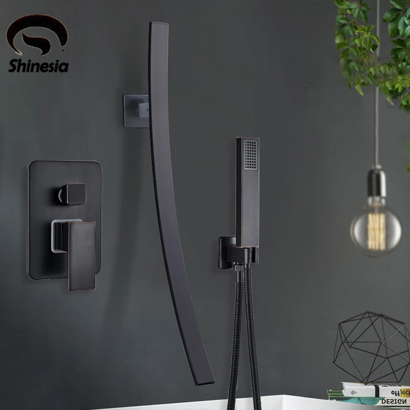 

Shinesia Fashion Wall Mounted Bath Waterfall Basin Faucet Chrome/Brushed Wash Basin Tap Bathroom Sink Hot and Cold Water Mixer