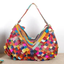 Einzigartige echtem leder erste schicht rindsleder casual nationalen trend tasche frauen schulter handtasche messenger bag farbige