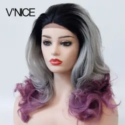 VNICE черный серый Ombre Фиолетовый объемная волна Синтетический Синтетические волосы на кружеве парики 3 тон Цвет Gluless парик с фиолетовый