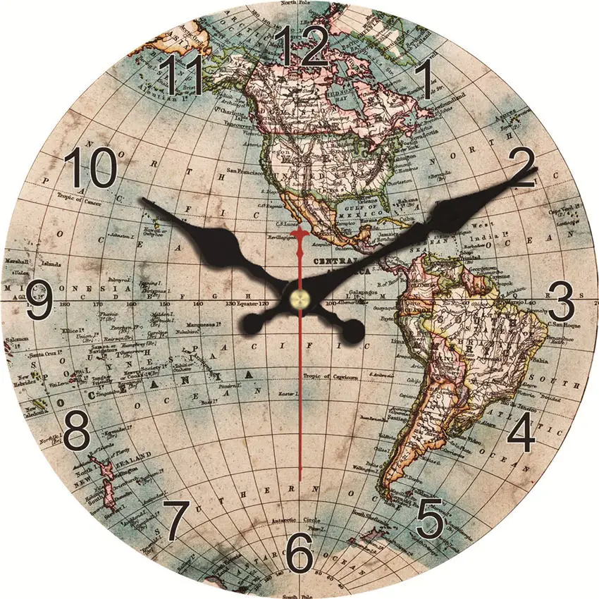WONZOM карта мира настенные часы, бесшумные декоративные деревянные картонные настенные часы для гостиной, настенные часы для арабских цифр - Цвет: Wall Clock 4