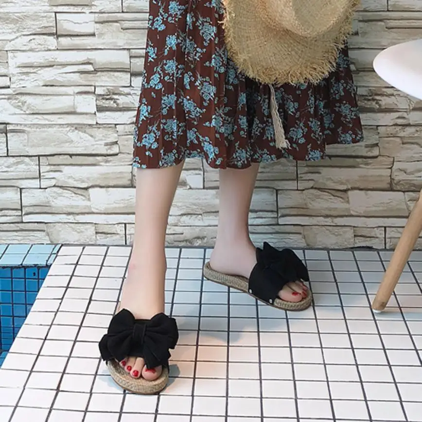 

SAGACE shoes woman 2018 women's summer bow solid color flat with flip-flop Eva Beach sandals and slippers Apr12