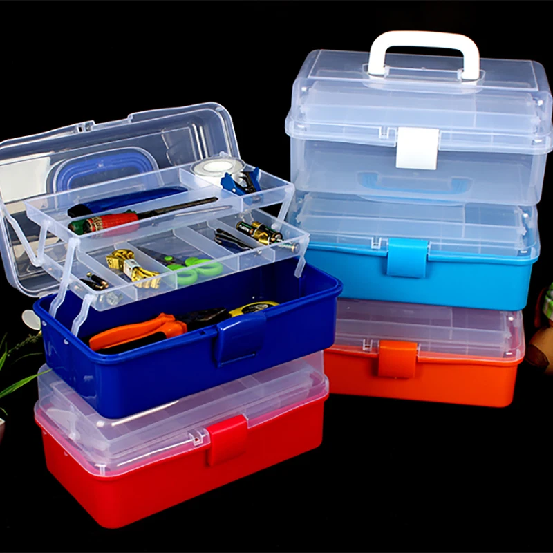 Large Multilayer Plastic Transparent Storage Box Tools Bins Organizer Portable Medical Kit Jewelry Office Storage Organizadoras