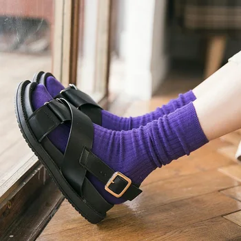 

Retail Women's Solid Color Knitting Socks Cotton Long Socks for Women Spring Autumn Winter Socks High School Girl Socks Loose
