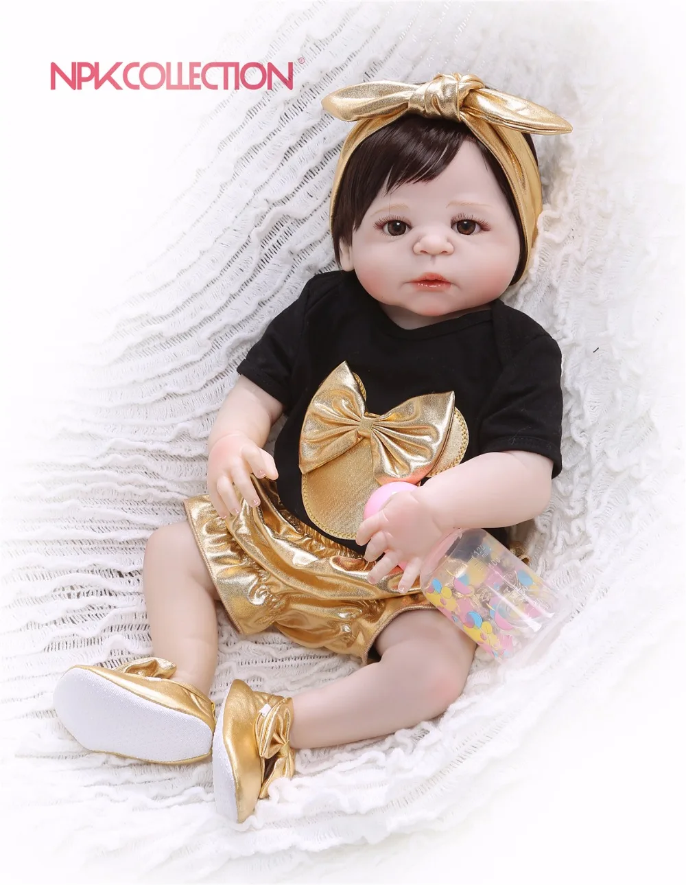 

NPK 57CM black & golden Full Body Silicone Girl Reborn Babies Doll Toys Princess Babies Doll Wig Hair Birthday Gift Xmas gift