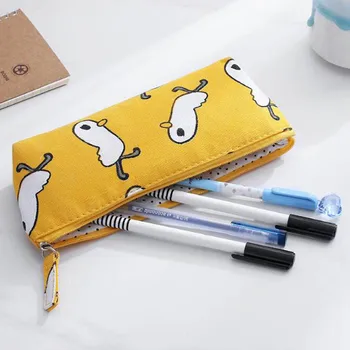 

1PCS Cute Plant Canvas Pencil Bag Yellow Chick Trapezoidal pencil case Pencil Case Stationery Storage Bag Office&School Supplies
