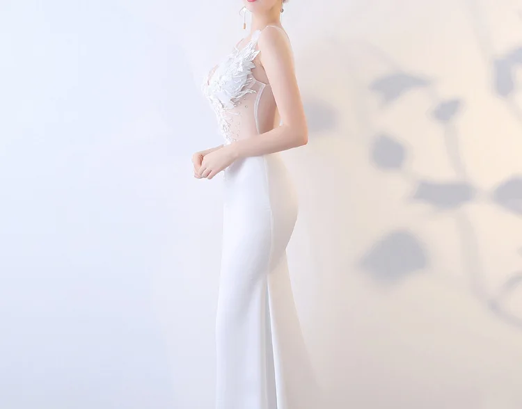 Сексуальная Перспектива 3D Цветочная вышивка длинное вечернее платье русалки элегантное кружевное атласное Глубокий V воротник вечернее платье розовый белый