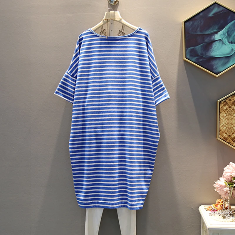 [HG] 2019 Summer Europe Fashion New Women V-neck Short Sleeve Dress Female Striped Irregular Casual Pullover Dress LY1004