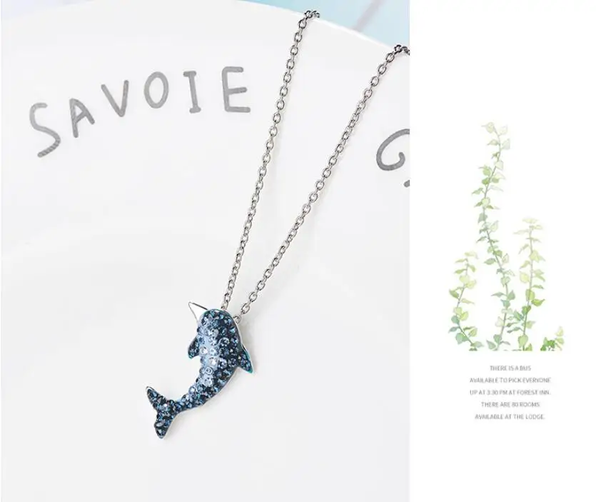 Дельфин маленький кит кристалл подвески ожерелья для женщин тренд короткая цепочка на ключицы чокер 925 пробы серебряные ювелирные изделия SAN68