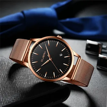 

CUENA Luxury Business Casual Clock Men Fashion Military Stainless Women Steel Analog Date Sport Quartz Wrist Watch reloj mujer