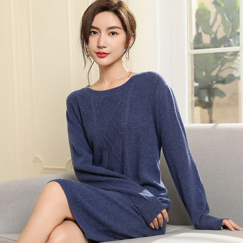 

Women's Sweater 100% Pashmina Knitwear Winter New Arrival Oneck Long Style Jumpers Print Fashion 4Colors Woman Standard Clothes