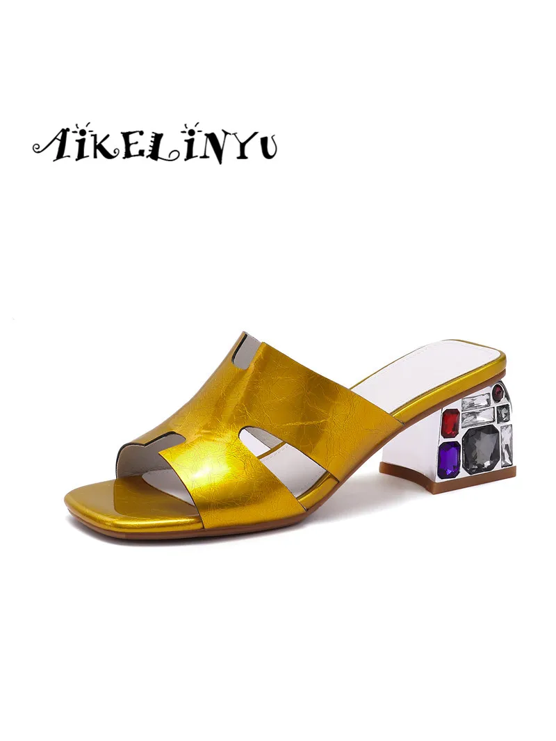 

AIKELINYU 2019 Women Color High Heel Summer Shoes Fashion Slip on Loafer Low Brand Lady Slipper Comfort Work Shoes Big Size34-42