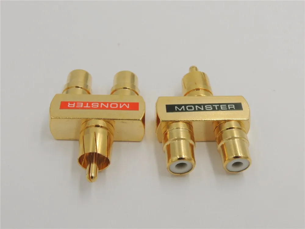 2 Pcs RCA Audio Y Splitter Plug Adapter 1 Male to 2 Female Gold Plated Connector 