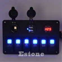 2017 NEW DC 12V/24V Waterproof Boat Marine 6 Gang LED Rocker Switch Panel Circuit Breaker APR21_17