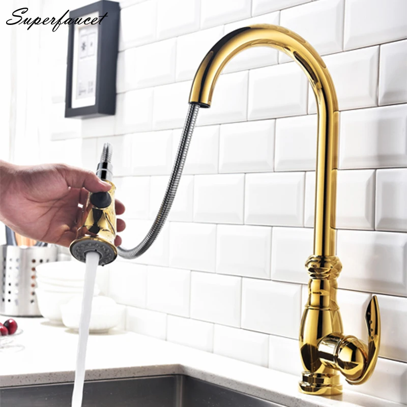 Superfaucet Pull Out Kitchen Faucet Kitchen Sink Tap Kichen Faucet Bronze Chrome Polished Single Handle Mixer