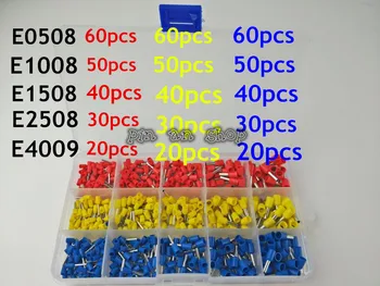 

600Pcs / BOX Insulated Cord End Terminal Bootlace Cooper Ferrules Kit Set Wire Copper Crimp Connector E0508 E1008 E1508 E2508