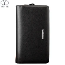 YINTE Leather Men’s Clutch Wallets Fashion Men Purse Double Zipper Black Bag Passport PursePhone Wallet Hand Bags Clutch T033-2