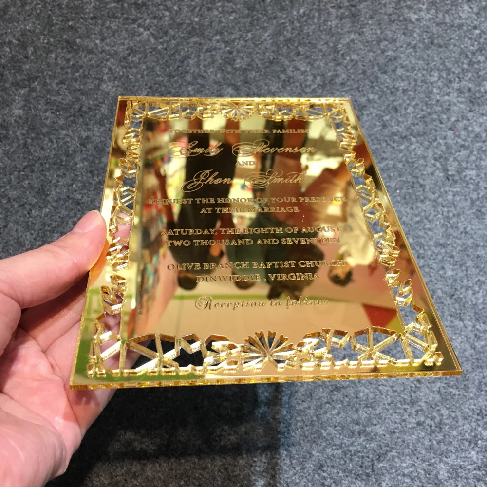  Luxury 5X7inch Golden Mirror Acrylic Wedding Invitation Card 100 Sets Per Lot - 32826985595