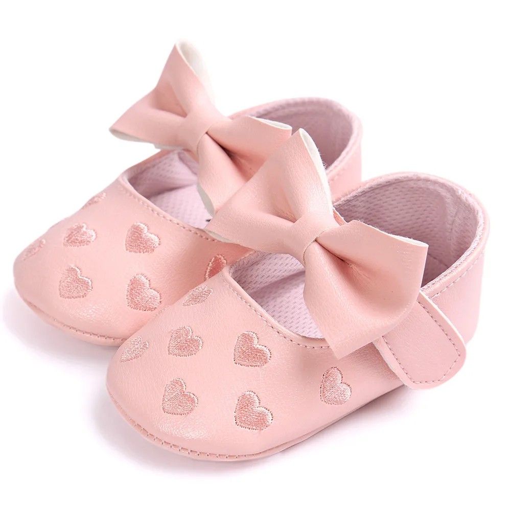  Baby Girl Bowknot Leater Shoes Sneaker Anti-slip Soft Sole Toddler
