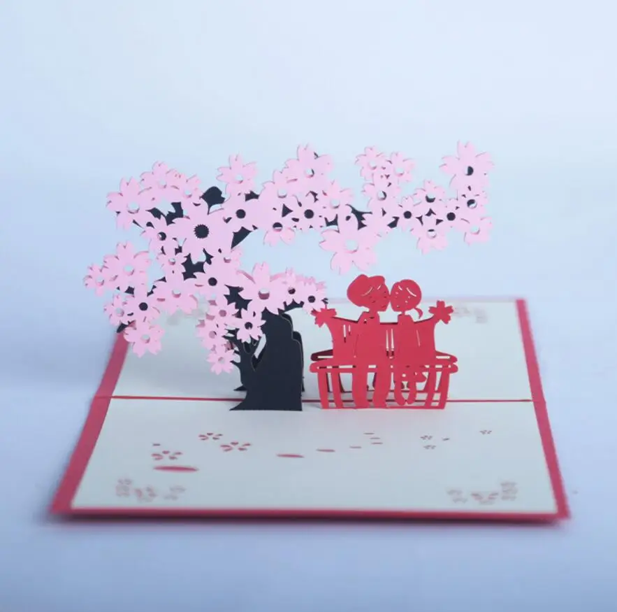  10pcs Cherry Tree Lover Handmade Kirigami Origami 3D Pop UP Greeting Cards Invitation card For Wedd - 32812572561